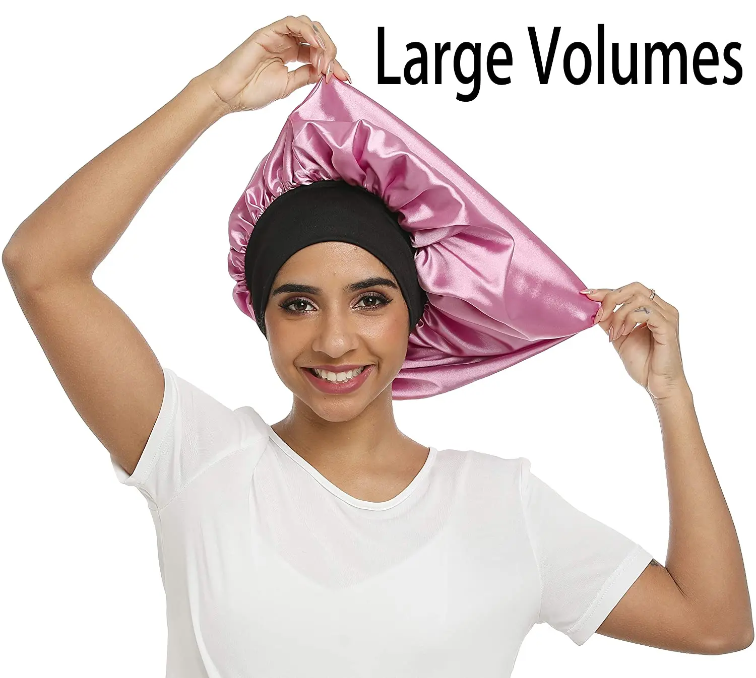 Cuffia da donna in raso, per dormire, morbida, per capelli naturali e ricci (zircone blu e nero