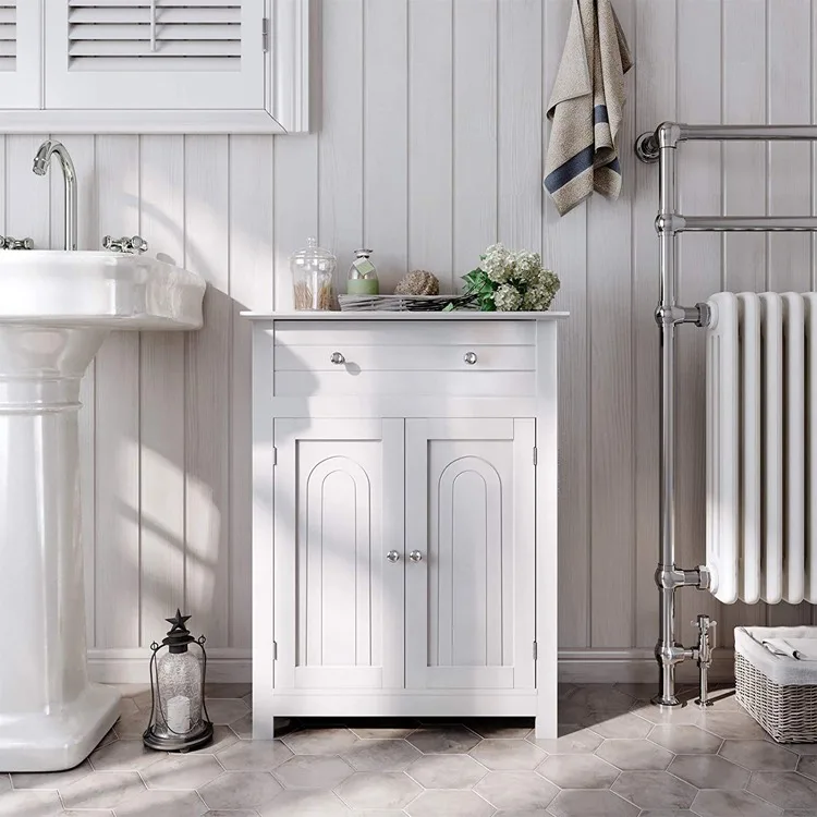 VASAGLE BBC61WT Country House Style Wood MDF Panels White  Bathroom Kitchen Drawer Cabinet