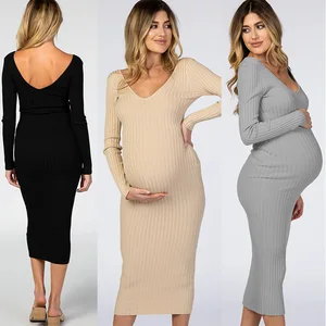 Maternity Dress Plus Size Pregnant Women Sexy Slim V-Neck Short Spring Autumn and Winter