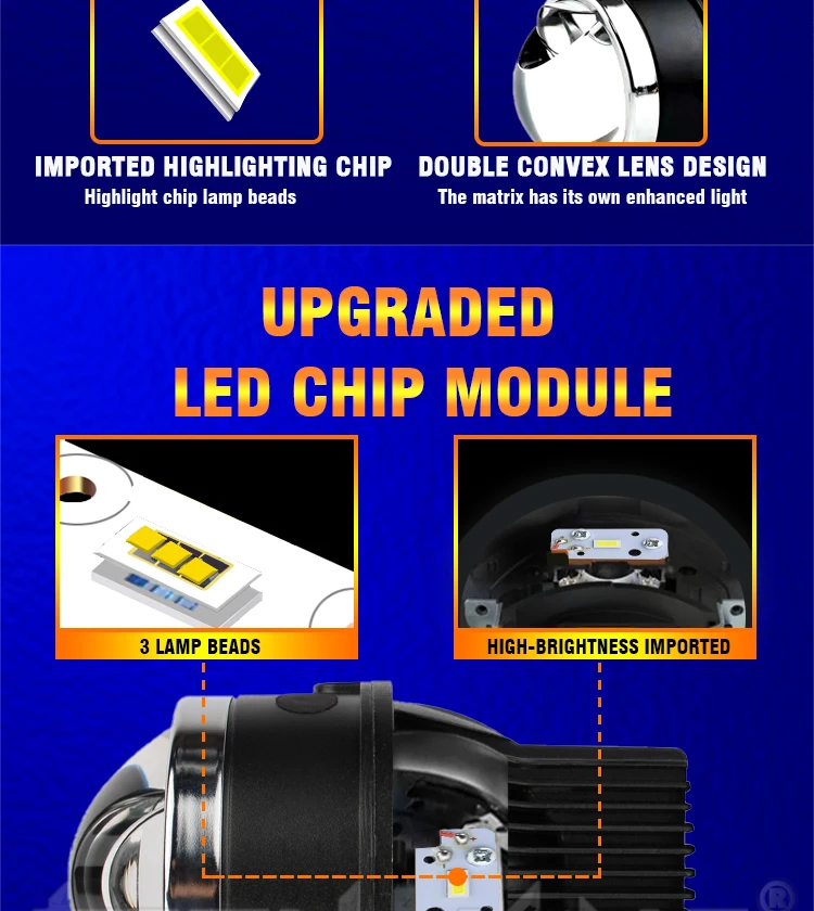 TECH KING Car lens fog light led matrix straight headlamp for car universal use fog light headlamp auto laser lens fog lamp