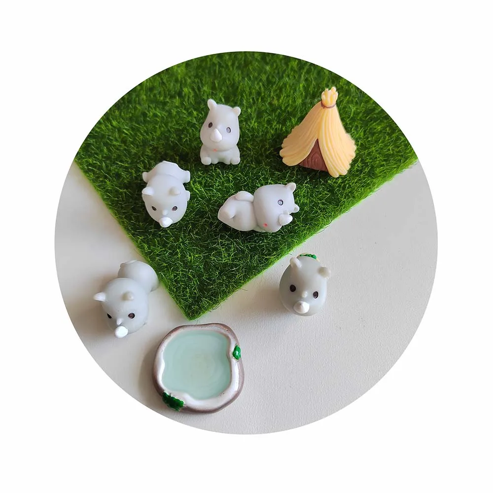 Micro Landscape Rhinoceros Resin Statue Animals Garden Decoration Mini