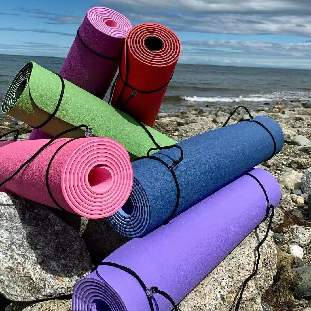 Моющийся двухсторонний нескользящий нетоксичный сверхтолстый безвкусный двухцветный Коврик для йоги из ТПЭ с линией положения и ремешком