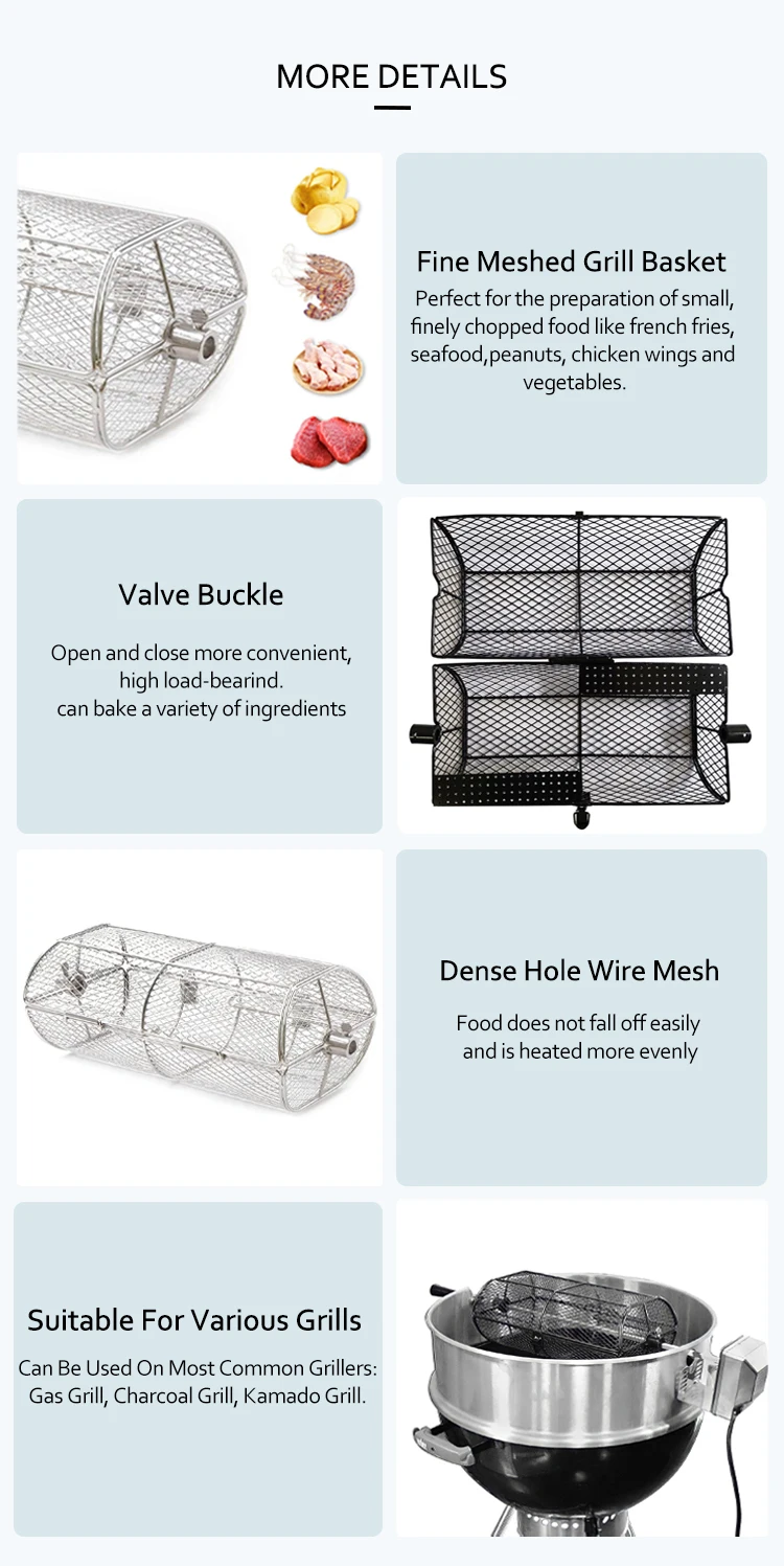 Stainless Steel Bbq Rotisserie Basket Bbq Grilling Cage Accessories Bbq Grill Basket For French