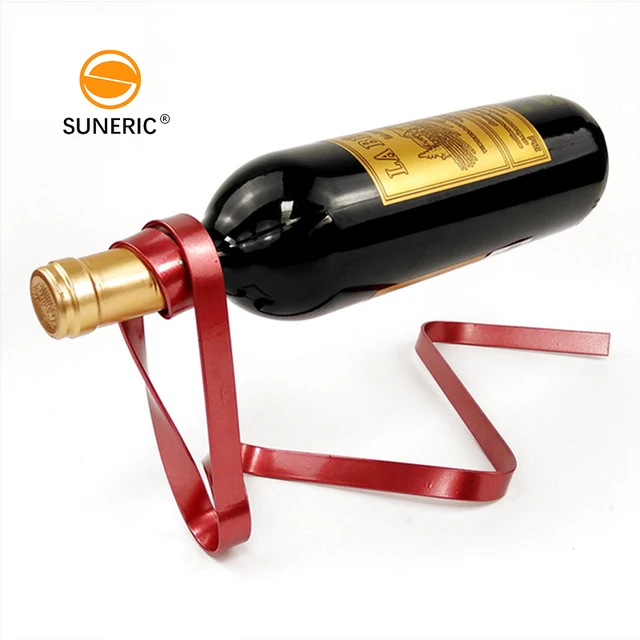 Magic Floating Single Wine Bottle Stand Iron Ribbon Gravity Suspension Metal Holder Tabletop Wine Display Rack
