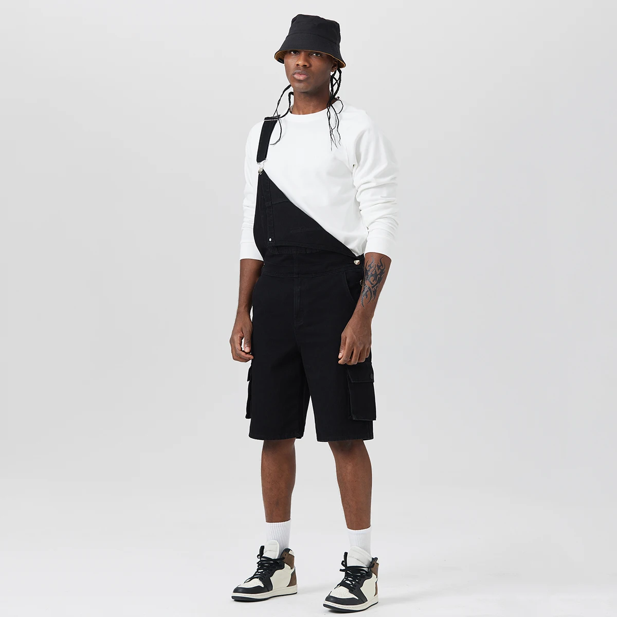 Men's Black Short Jeans Overalls Fashion Durability
