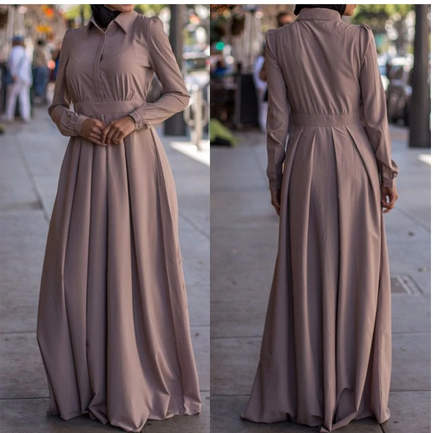 Latest Design Unlined Muslim Women Shirt Dress Buttons Front Fastening
