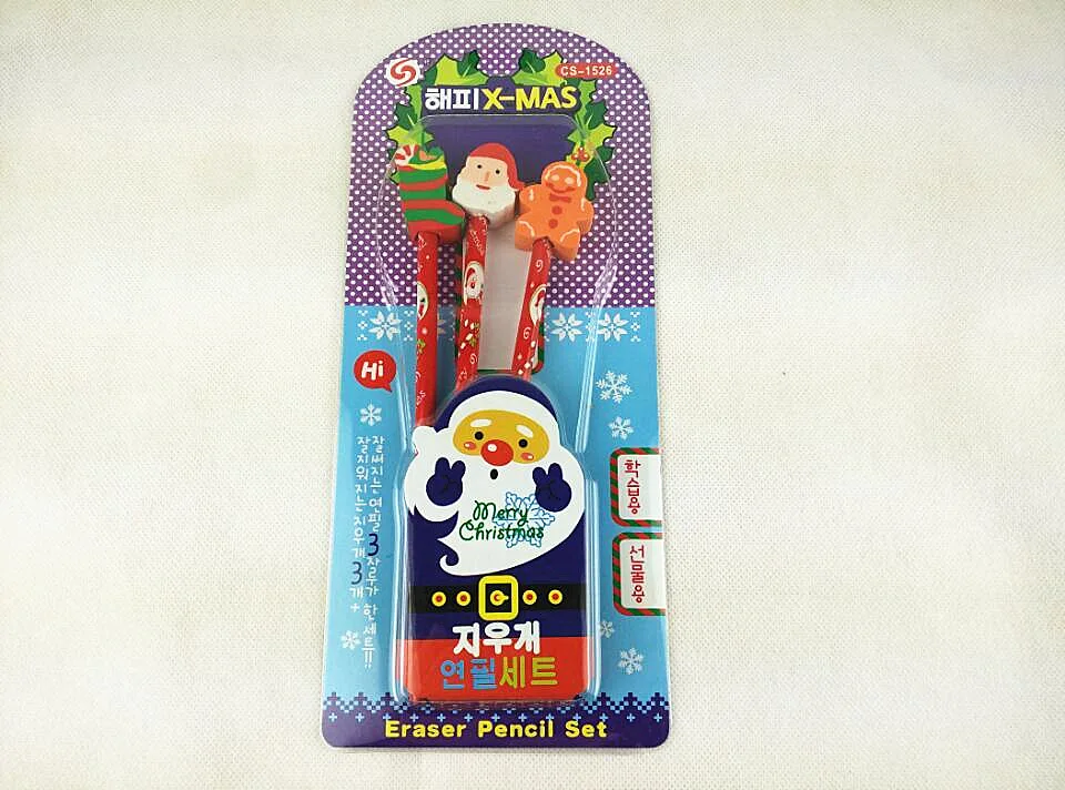 Custom Logo Printed Christmas Gift Eraser Kids School Stationery Pencil Set