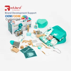 EDULAND Popular Montessori-inspired Wood Doctor Toys Set for Pretend Play by Children Including a Female Doctor Figure