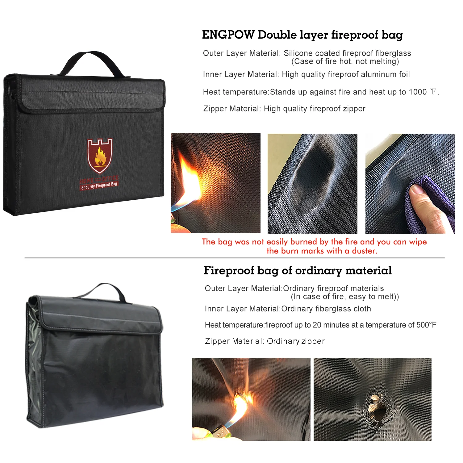 Fireproof Document Bags Portable Fire Safe Water Resistant Bag For