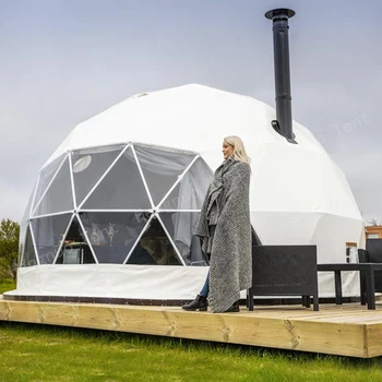 UV Resistant White PVC Round Clamping Hotel Tents Luxury Geodesic Dome House for Glamping Resort