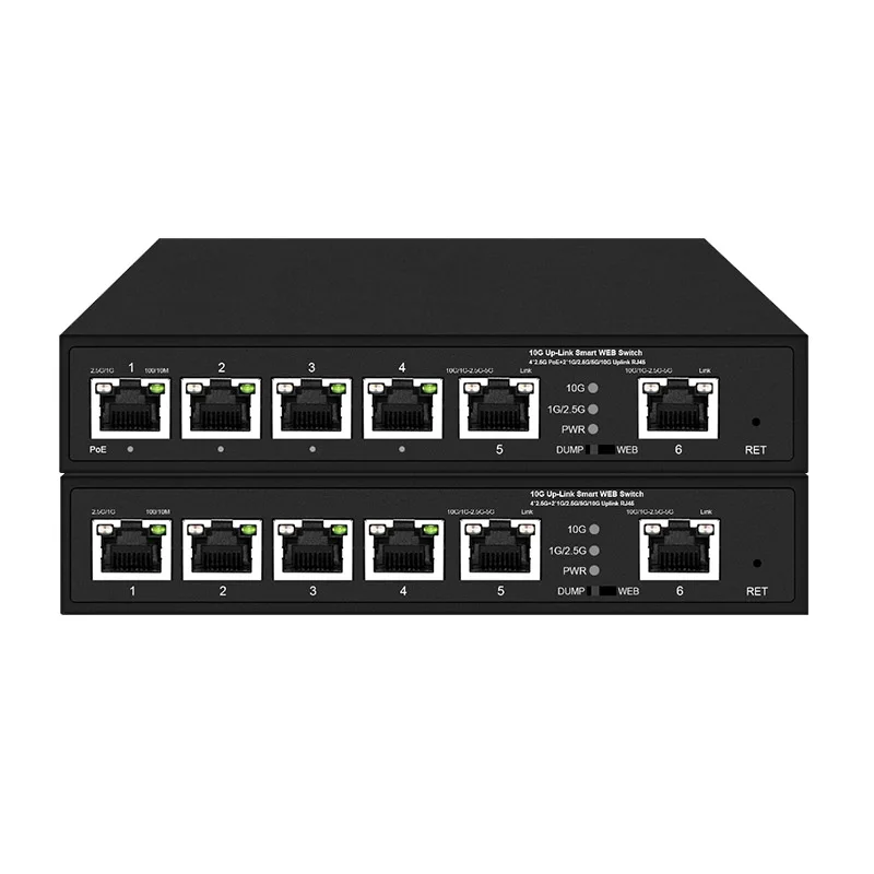 2.5G POE s 10G Uplink 6 Portové Ethernet Switch s webovým správcem Podpora VLAN QoS IGMP