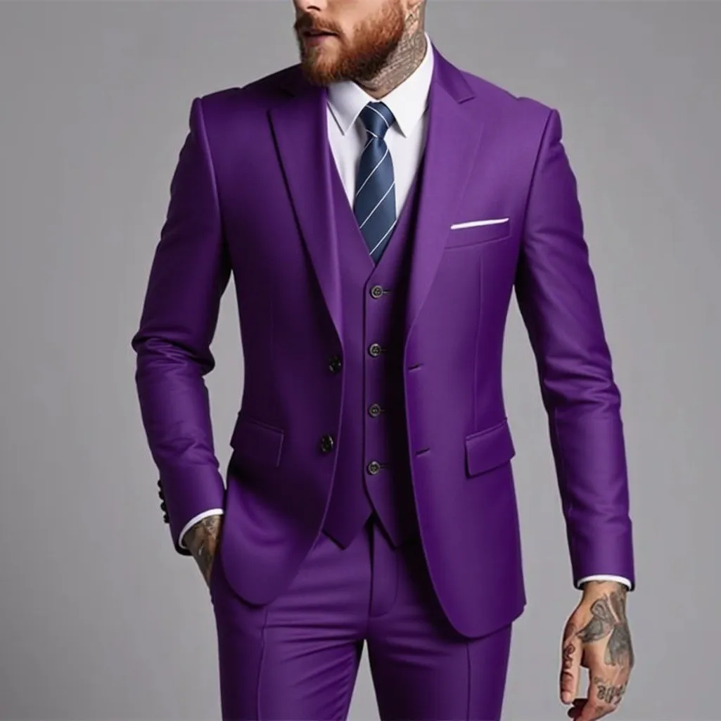 Y2603 British Style Business Suit for Men Slim Fit Jacket+Vest+Pant 3 Piece Set Formal O aperçu 2