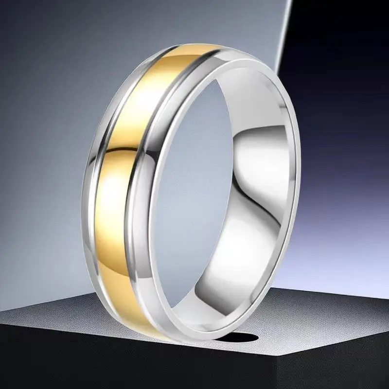 Wholesale Stainless Steel for Men Gold Stainless Steel Jewelry Diamond Inlay Wholesale Stainless Steel Rings Set for Wedding