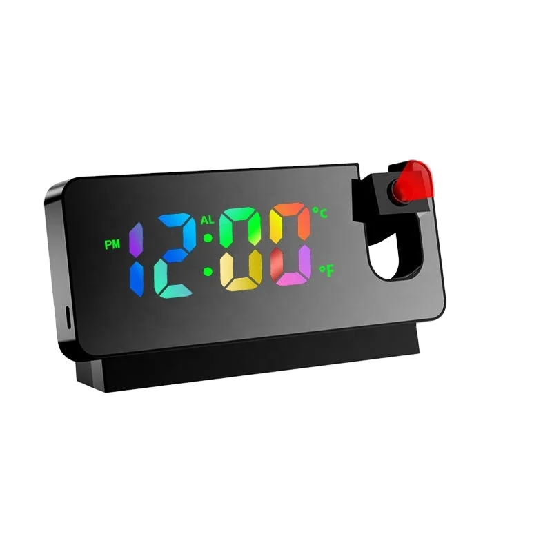 Projectiewekker Digitale LED-klok met projectie voor Slaapkamer met 180°-projector Groot scherm USB-poort oplader 12/24 uur DST Snooze RGB-nachtlampje Dubbele Wekker Temperatuur Datum