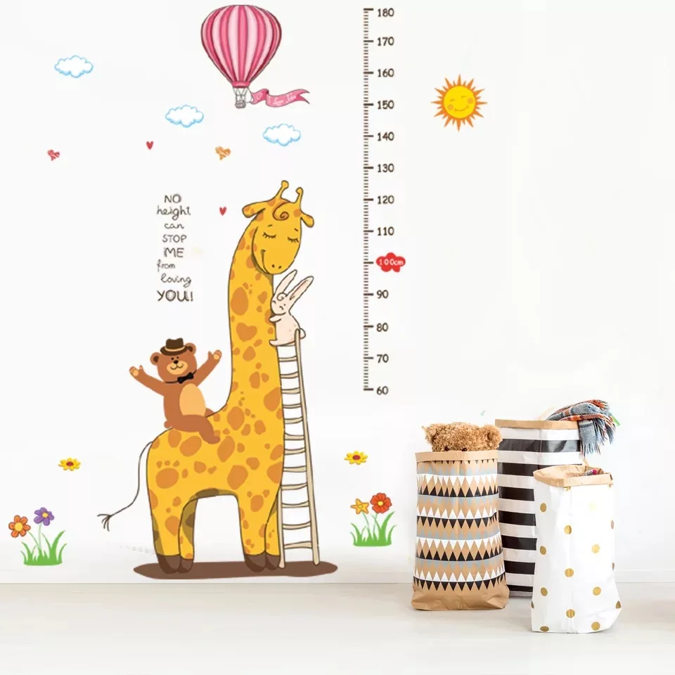 Kids Decoration Height Chart Decor Wall Sticker Height Measure Giraffe Cartoon