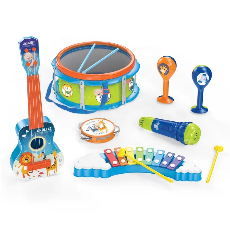 Набор музыкальных инструментов для малышей Обучающие музыкальные игрушки укулеле детский барабан игровой