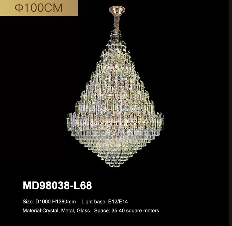 MEEROSEE Iron Hanging Light For Hotel Decorative Luxury K9 Crystal Chandelier Modern Designers Glass Pendant Light MD98038