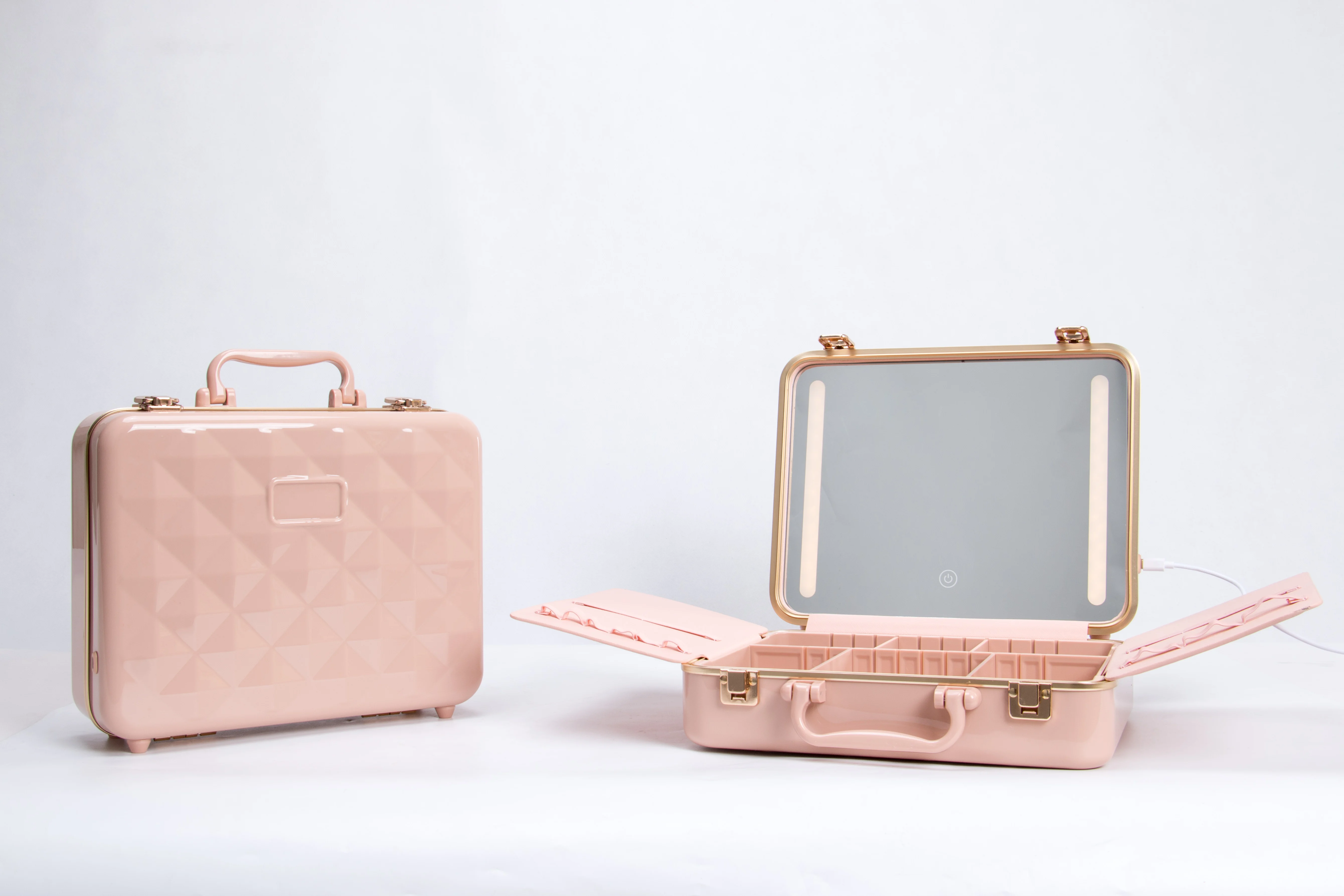 Vanity Box Portable with Light and Mirror 12-inch Tempered Mirror Small Large-capacity Makeup case Cosmetic Bag