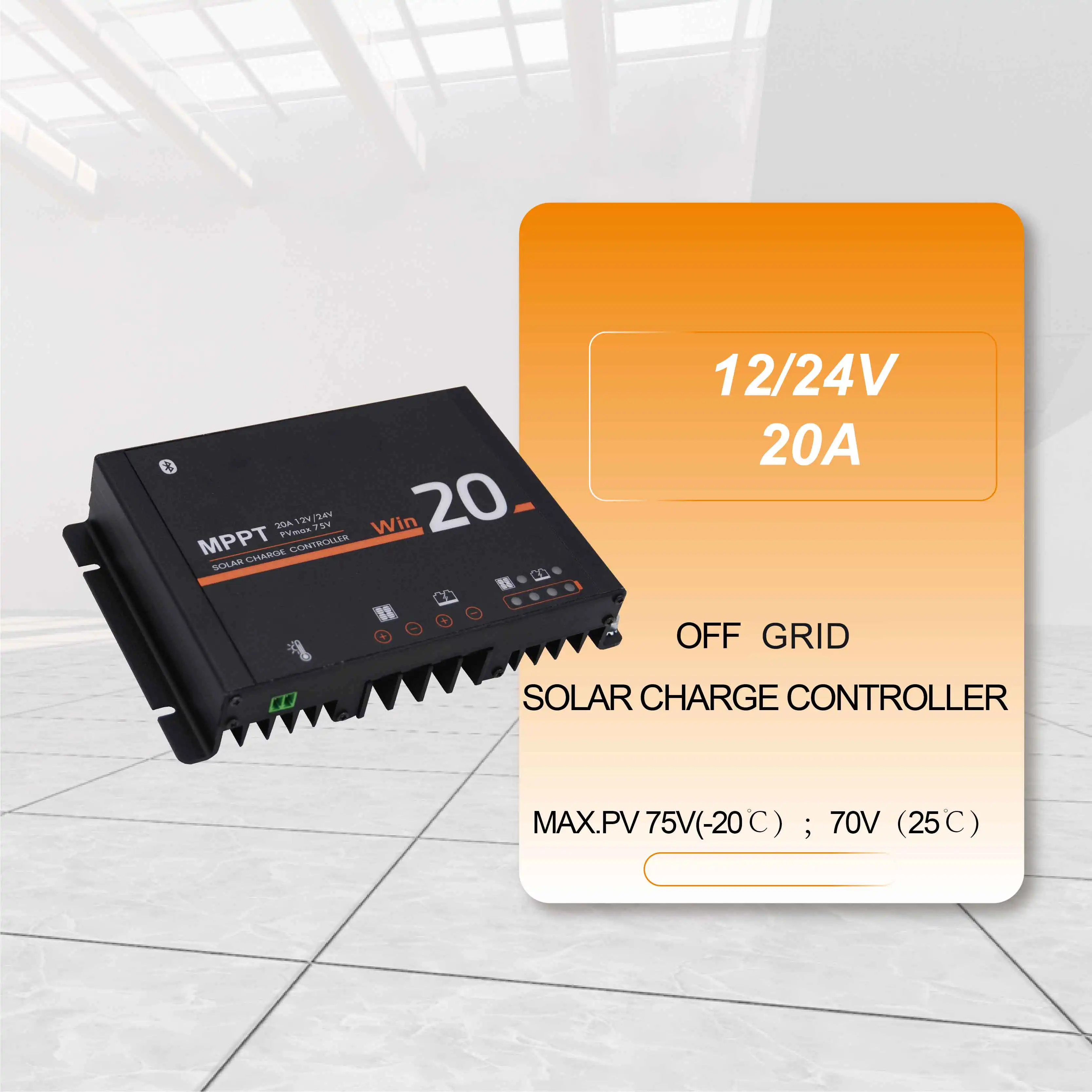 12V 24V 20A 75V/70V MPPT Solar Charge Controller Panel for RV Boat Car Camping