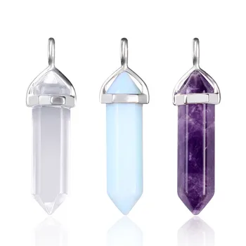 Wholesale Natural Quartz Healing Crystals Stones Hexagonal Point Charms Necklace Pendant Jewelry