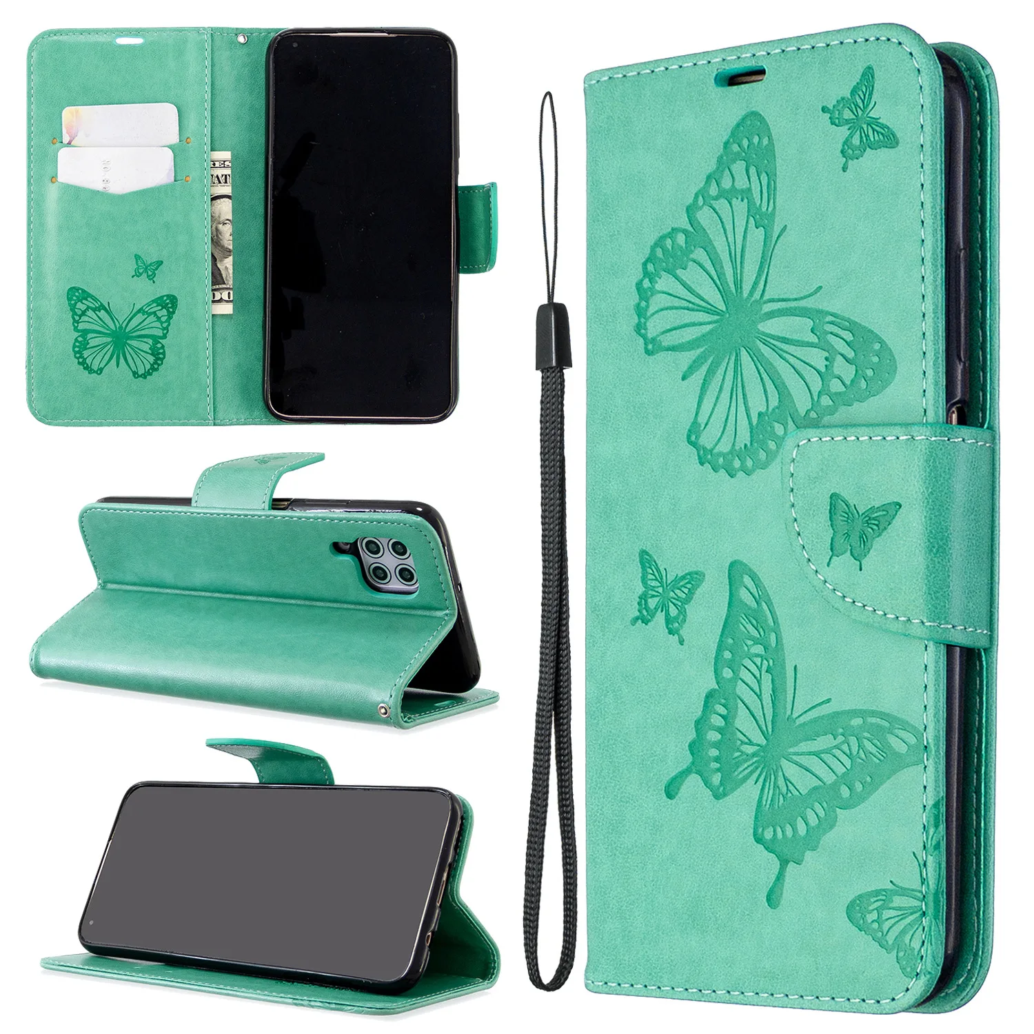 Laudtec Butterfly Design PU Phone Case Hot Stamping Stamp Cell Phone Cover for Huawei and iPhone Wallet Mobile Phone Cases