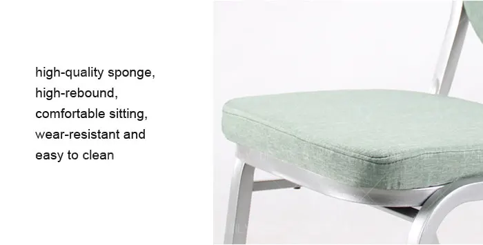 Light Green Stacking Hotel Banquet Chair Metal Frame Elegant Chair With Round Backrest For Restaurant Dining And Wedding Event