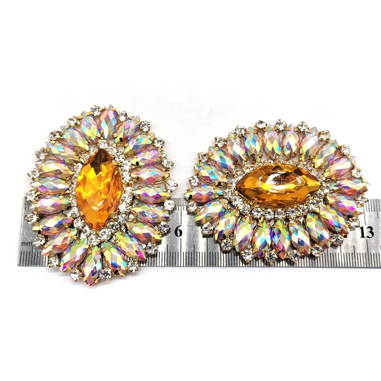 Custom Sew on Acrylic Rhinestone Appliques Flatback Oval Rhinestone Brooch