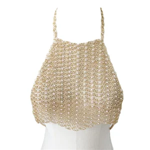 Luxury Unisex Ball Chain Bikini Sexy Chain Bra Rhinestones Pearls Custom Size Classic Style Weddings Parties Classic Metal Body