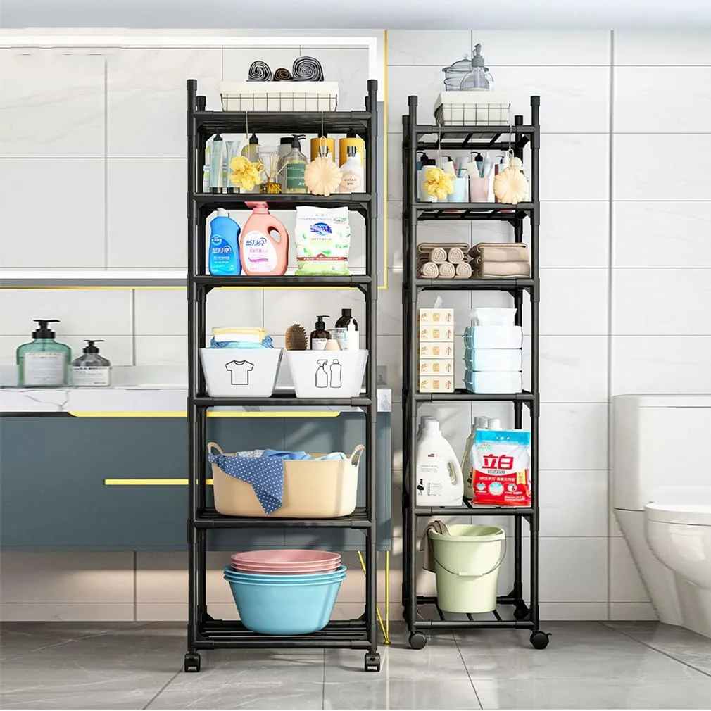 Wholesale Movable 6-Tier Rolling Carbon Steel Shelves Standing Type Durable Microwave Oven Storage Trolley Wheels Kitchen