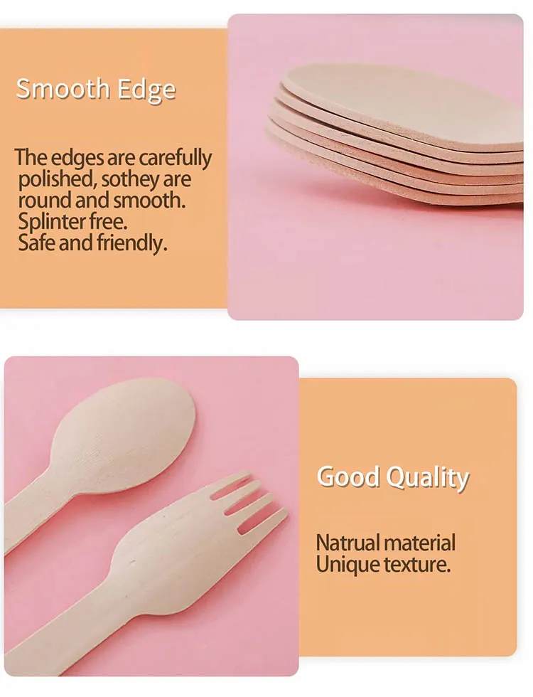Wholesale Birch Wood Degradable Disposable Cutlery Biodegradable Wooden
