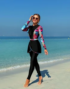 Women's Burkini Swimsuit Tropical Print Modest Swimwear Beachwear Muslim Swim Wear Woman Sport Swim Suits 3pcs Islamic Swimwear