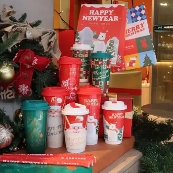 Recyclable 16OZ 22OZ Plastic Christmas Babo Cups Lids Disposable Single Wall Milk Tea Cups Drinks Packaging this Festive Season