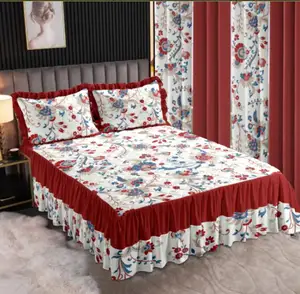 7pcs Bedskirt  Set Microfiber  Bedskirt Bedding Set Matching Curtains