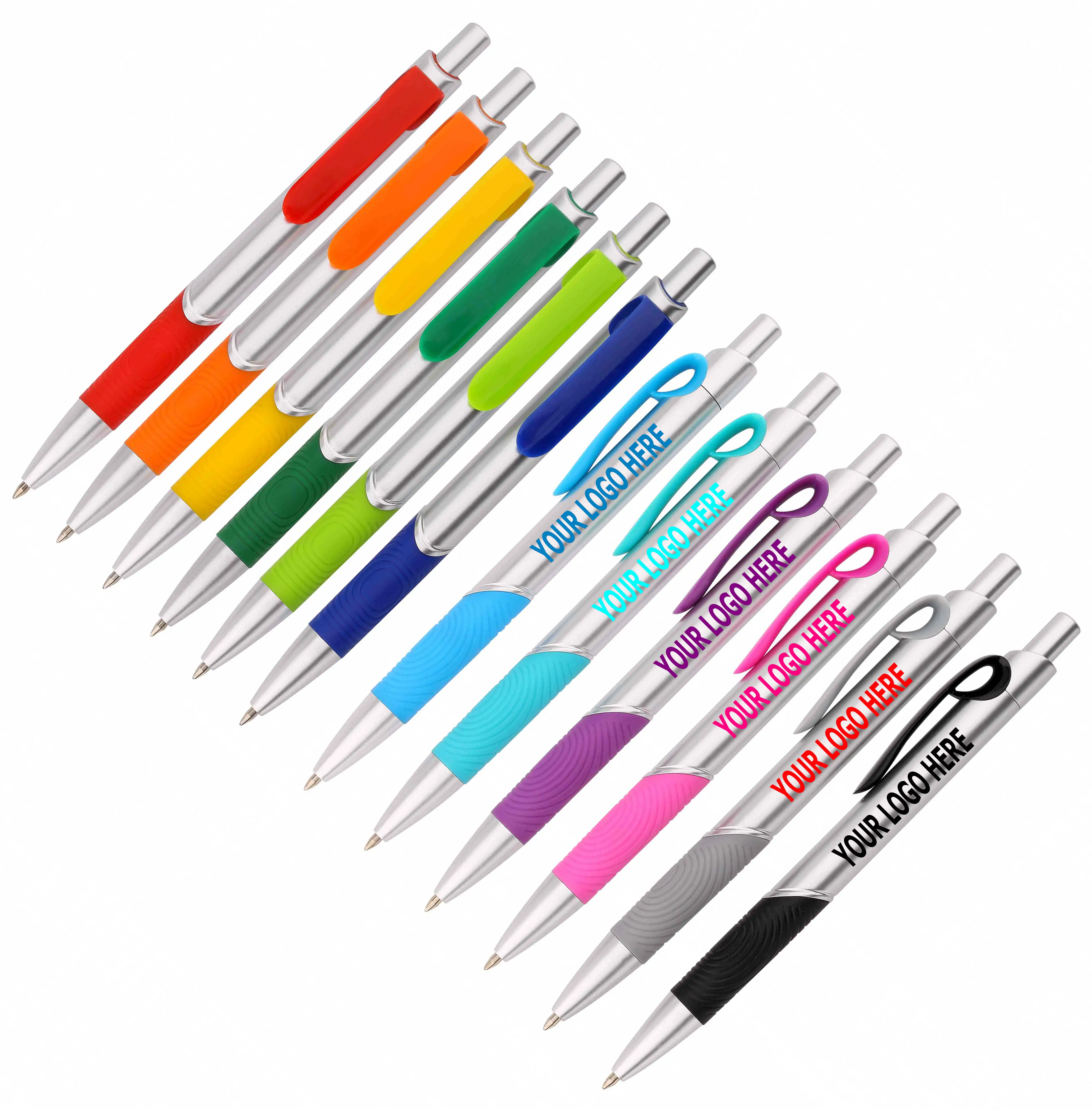 silver soft rubber grip promotional ballpoint