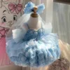 Abito da principessa floreale blu con velo per capelli a fiocco incluso