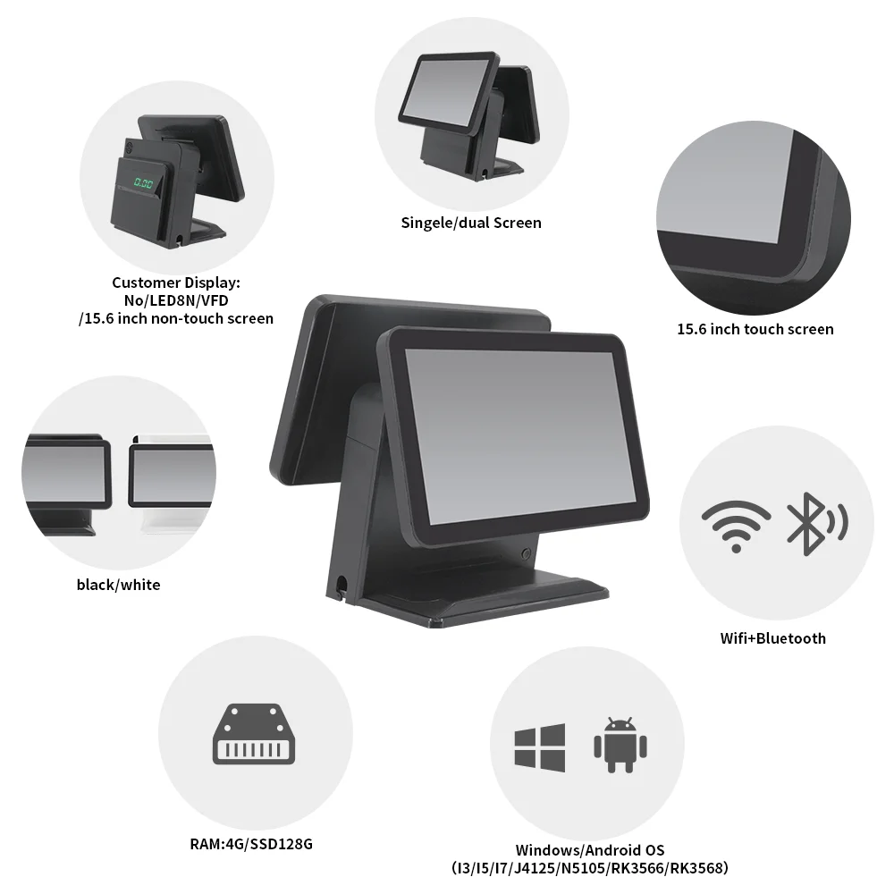 Custom Logo Cash Register Windows Android Double Touch Screen Monitor Pc All in One Pos Systems Machine for Station Retail