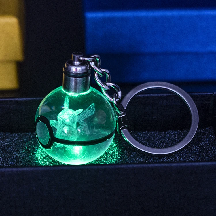 High Quality Cheap Crystal Keychains Custom logo Anime Carton Crystal Led Pokeball Keychain for Kids Souvenirs