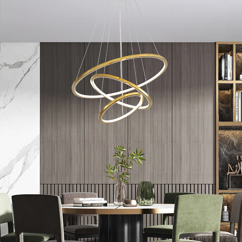 Nordic Luxury Modern Design Simple Hanging Hotel Bedroom Living Room Gold Aluminum Circle Led Chandeliers