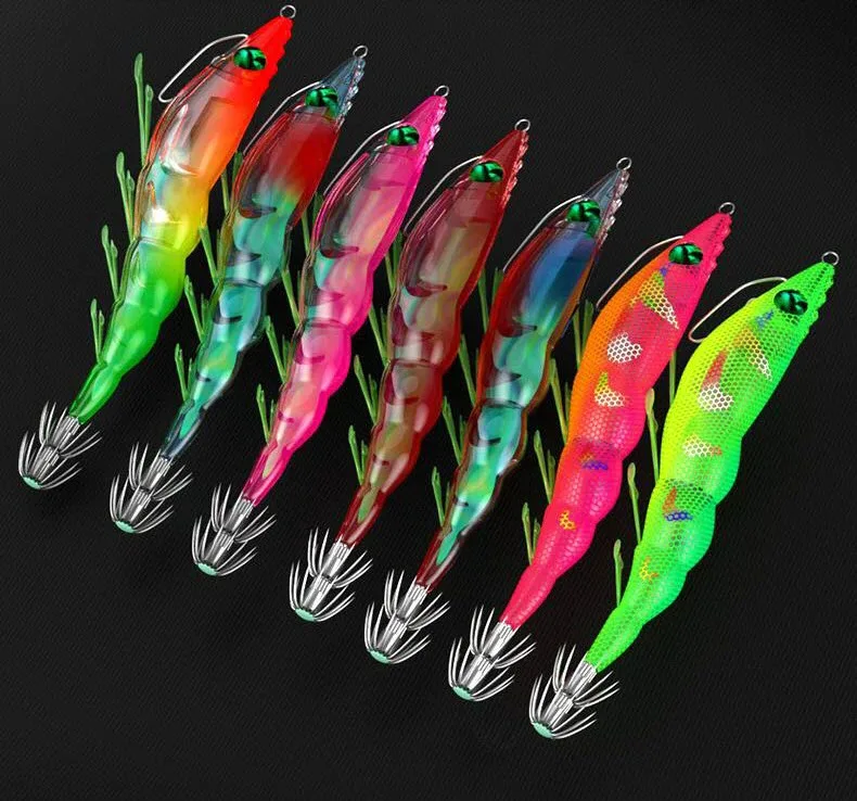 5-Pack Shrimp Squid Jig Lures - Saltwater Freshwater Fishing Hooks