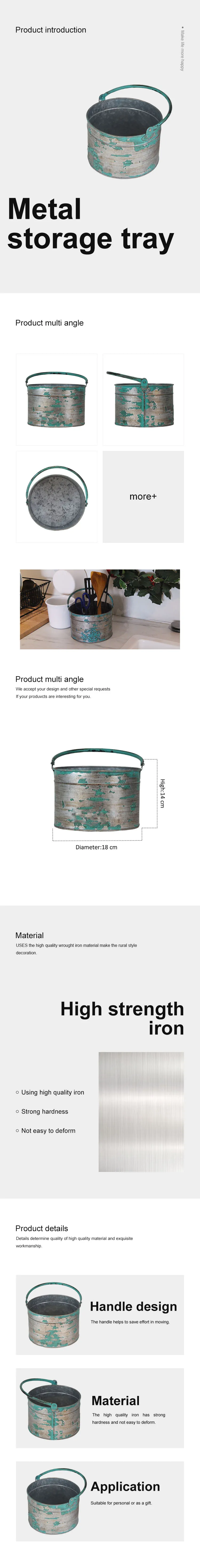Galvanized storage bucket,Organizer Tray,Metal bucket planter with handle