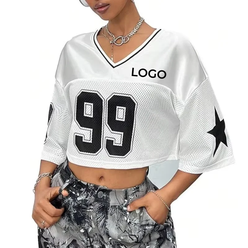 Factory Newest Design Women Girls Cropped Mesh Boxy Football Jersey  Polyester Fabric Silk Printing Soccer Shirts Football Jersey