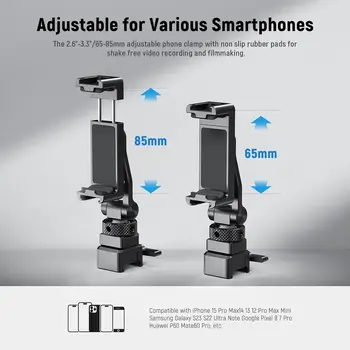 NEEWER Phone Clamp Clip Holder Metal Phone Tripod Mount with Cold Shoe Mount for RS4 RS3 Pro RS2 RSC2 Gimbal Stabilizer detail image