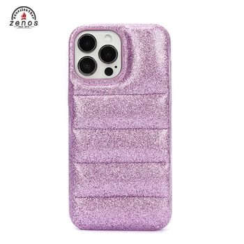 Zenos luxury glitter leather case for iPhone 14, down soft touch jacket 3D case for iPhone 14 pro max