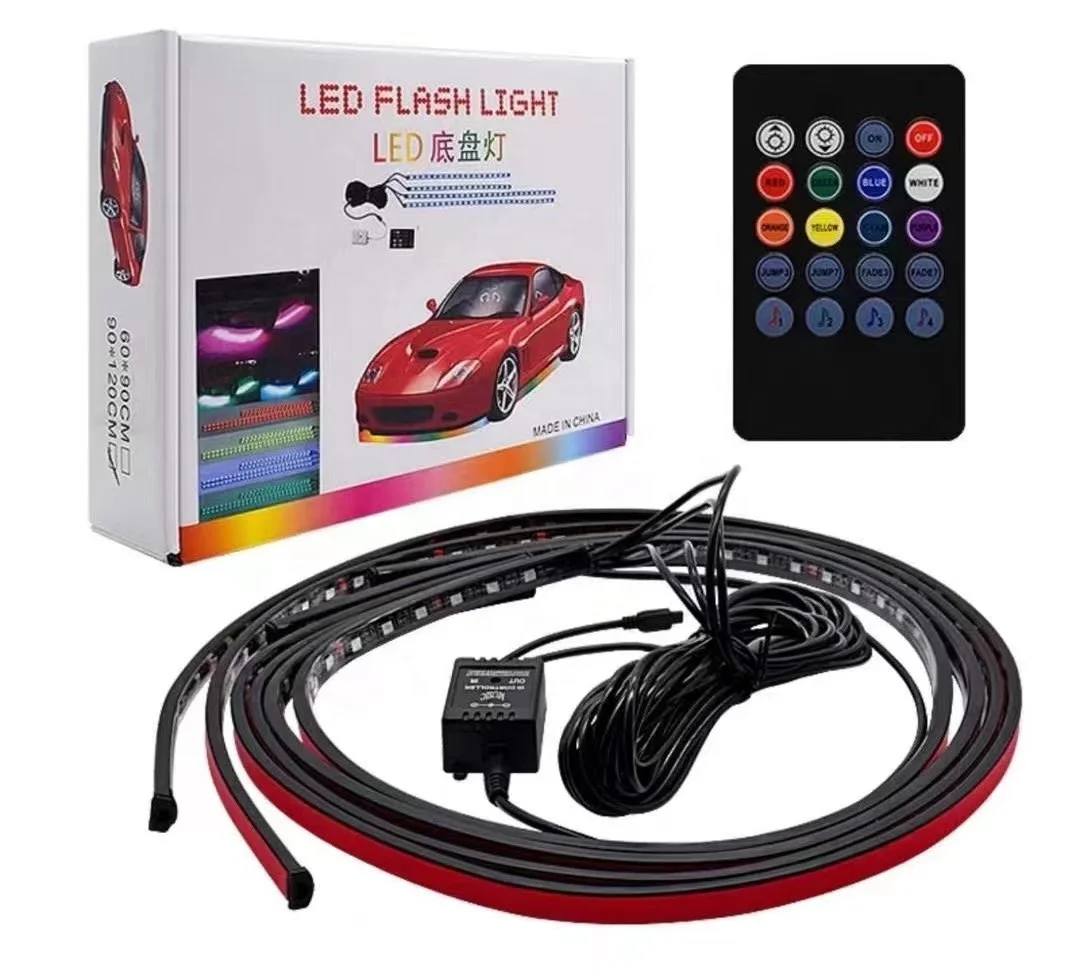 Car Underglow Neon Accent Strip Lights Kit 8 Color Sound Active Function and Wireless Remote Control 4 PCs LED Underbody System
