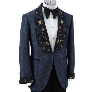 Men's Dress Jacket with Embroidered Golden Suit & Beaded Shawl Lapel Latest Design Plus Size Breathable