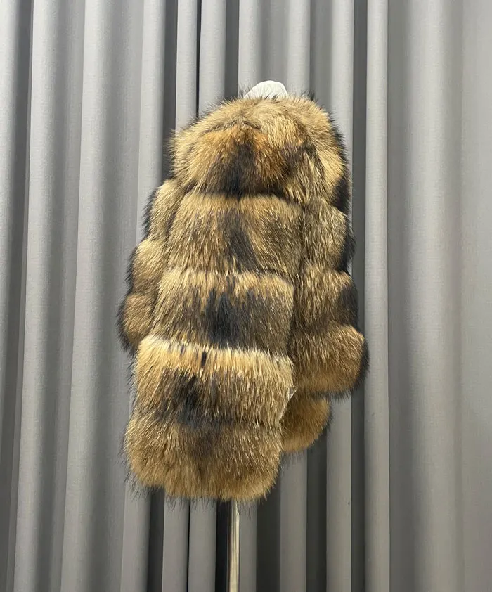 Winter Women's Warm Real Fur Coat Short Casual Long Sleeve Natural Color Raccoon Fur Coat_voghion.com