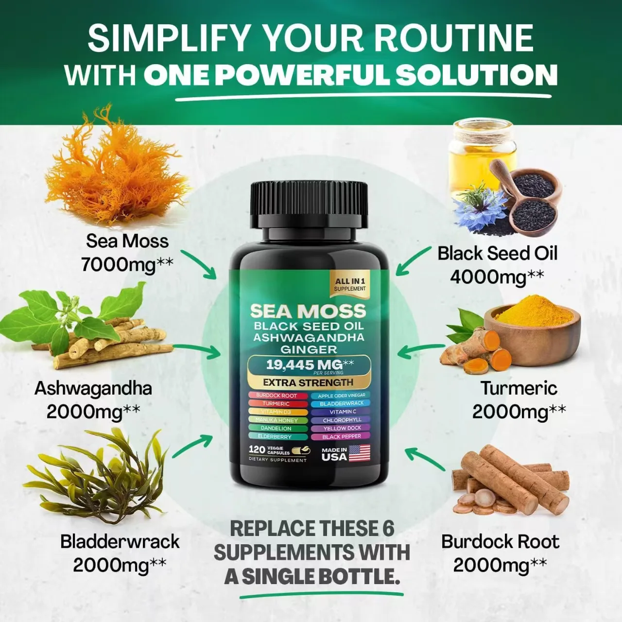 Dropshipping OEM Shilajit and Sea Moss Bundle 60 Count Sea Moss Ginger & Shilajit All in 1 Supplements (1 Pack) for Women & Men_1