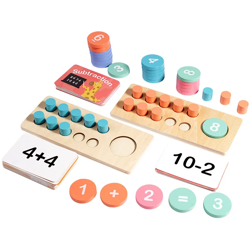 Children Math Learning Toy Wooden Ten Frame Set Addition Subtraction Montessori Teaching Aids Kids Educational Wooden Toys