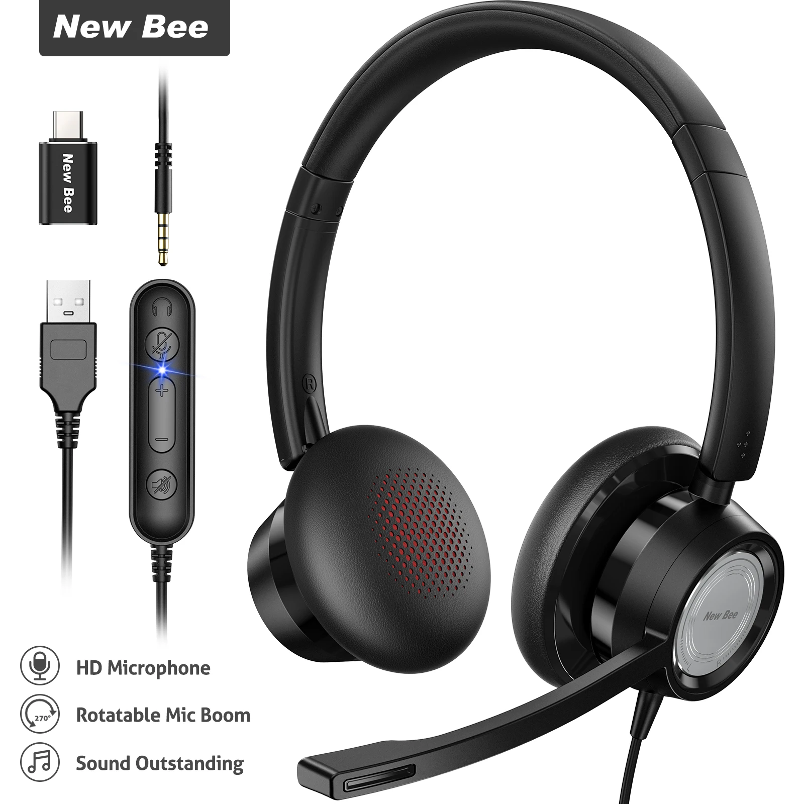Usb Headset Wireless Headphones Good Microphone New Bee Good