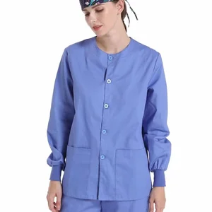Scrub Jacket New Fashion Unisex Long Sleeve Buttons Pocket Woven Hospital Use Nurse Doctor Uniform Top